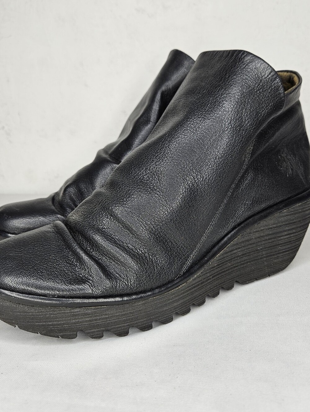 Fly London Black Leather Wedge Ankle Boots